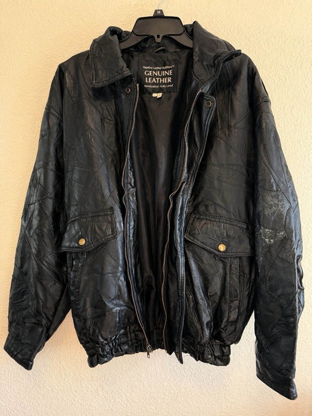 Vintage Men's Black Leather Jacket - Size Large. Napoline Leather Outfitters